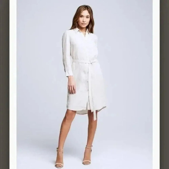 NWD L'AGENCE BELLA linen belted SHIRT DRESS Size S White #1K409 - Picture 3 of 11